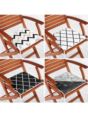 Rem Home Rengirenk Dekoratif Sandalye Minderi Sarı Geometrik 40 x 40 cm Mutfak Balkon Oturma Minderi