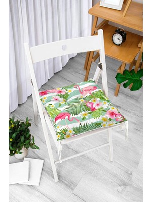 Rem Home Rengirenk Dekoratif Sandalye Minderi Beyaz Modern Bağcıklı 40 x 40 cm Mutfak Balkon Oturma Minderi