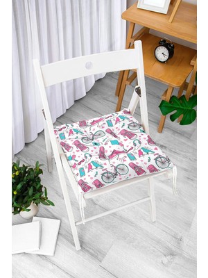 Rem Home Rengirenk Dekoratif Sandalye Minderi Beyaz Modern Bağcıklı 40 x 40 cm Mutfak Balkon Oturma Minderi