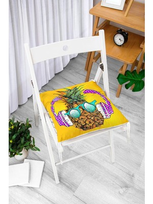 Rem Home Rengirenk Dekoratif Sandalye Minderi Beyaz Modern Bağcıklı 40 x 40 cm Mutfak Balkon Oturma Minderi