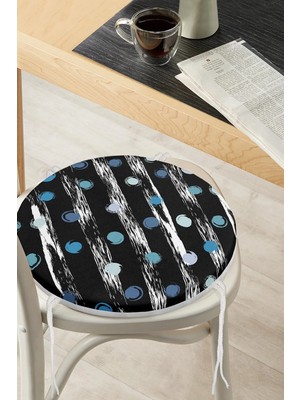 Rem Home Rengirenk Dekoratif Sandalye Minderi Siyah Puantiye Yuvarlak 40 x 40 cm Mutfak Balkon Oturma Minderi