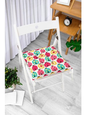Rem Home Rengirenk Dekoratif Sandalye Minderi Beyaz Modern Bağcıklı 40 x 40 cm Mutfak Balkon Oturma Minderi
