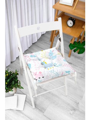 Rem Home Rengirenk Dekoratif Sandalye Minderi Beyaz Modern Bağcıklı 40 x 40 cm Mutfak Balkon Oturma Minderi
