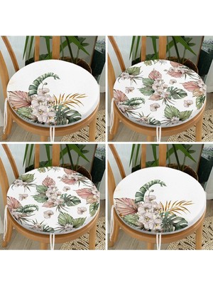 Rem Home Rengirenk Dekoratif Sandalye Minderi Sarı Yaprak Yuvarlak 40 x 40 cm Mutfak Balkon Oturma Minderi