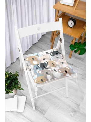 Rem Home Rengirenk Dekoratif Sandalye Minderi Beyaz Modern Bağcıklı 40 x 40 cm Mutfak Balkon Oturma Minderi
