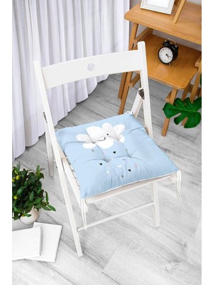 Rem Home Rengirenk Dekoratif Sandalye Minderi Beyaz Hayvan Bağcıklı 40 x 40 cm Mutfak Balkon Oturma Minderi