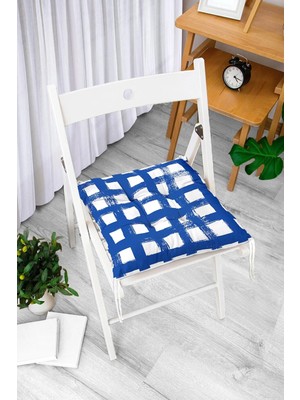 Rem Home Rengirenk Dekoratif Sandalye Minderi Beyaz Geometrik Kare Bağcıklı 40 x 40 cm Mutfak Balkon Oturma Minderi