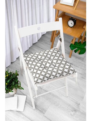 Rem Home Rengirenk Dekoratif Sandalye Minderi Beyaz Hayvan Kare Bağcıklı 40 x 40 cm Mutfak Balkon Oturma Minderi