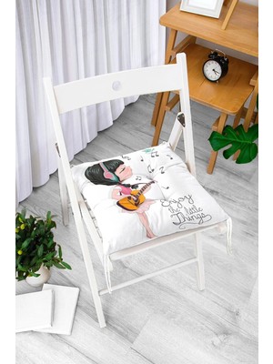 Rem Home Rengirenk Dekoratif Sandalye Minderi Beyaz Modern Bağcıklı 40 x 40 cm Mutfak Balkon Oturma Minderi