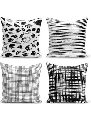 Rem Home Rengirenk Dekoratif Kırlent Kılıfı Beyaz Geometrik 43 x 43 cm Salon Koltuk Kanepe Yastık Kılıfı