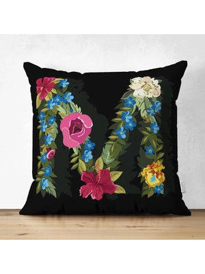 Rem Home Rengirenk Dekoratif Kırlent Kılıfı Siyah Modern 43 x 43 cm Salon Koltuk Kanepe Yastık Kılıfı