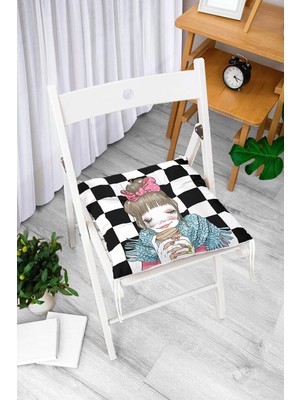 Rem Home Rengirenk Dekoratif Sandalye Minderi Beyaz Modern Bağcıklı 40 x 40 cm Mutfak Balkon Oturma Minderi