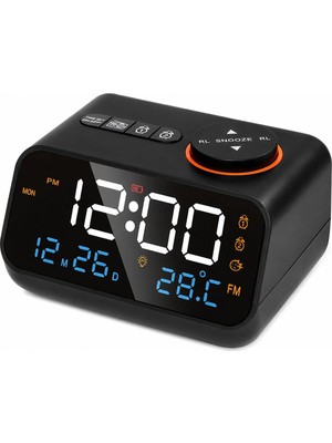 Kenly Dekoratif Dijital Çalar Saat Fm Radyo Çift Alarm Şarjlı LED Ekran Sıcaklık ve Nem Göste