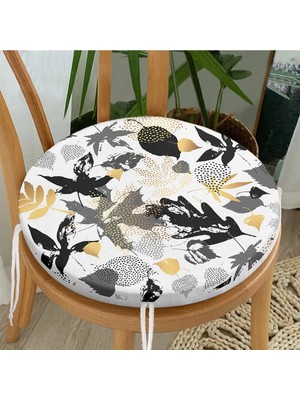 Rem Home Rengirenk Dekoratif Sandalye Minderi Beyaz Yaprak Yuvarlak 40 x 40 cm Mutfak Balkon Oturma Minderi