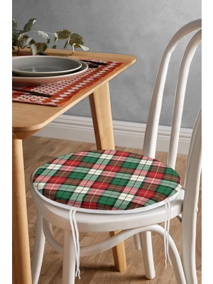 Rem Home Rengirenk Dekoratif Sandalye Minderi Beyaz Ekose Yuvarlak 40 x 40 cm Mutfak Balkon Oturma Minderi