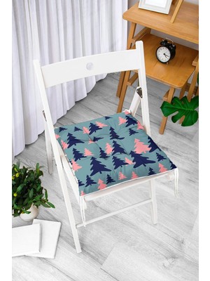 Rem Home Rengirenk Dekoratif Sandalye Minderi Beyaz Modern Bağcıklı 40 x 40 cm Mutfak Balkon Oturma Minderi