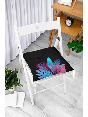 Rem Home Rengirenk Dekoratif Sandalye Minderi Beyaz Yaprak Bağcıklı 40 x 40 cm Mutfak Balkon Oturma Minderi