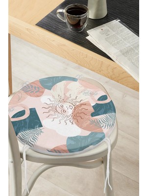 Rem Home Rengirenk Dekoratif Sandalye Minderi Soyut Yuvarlak 40 x 40 cm Mutfak Balkon Oturma Minderi