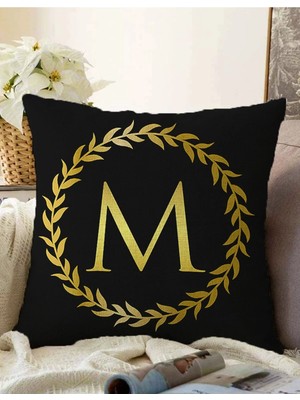 Rem Home Rengirenk Dekoratif Kırlent Kılıfı Siyah Yaprak 43 x 43 cm Salon Koltuk Kanepe Yastık Kılıfı