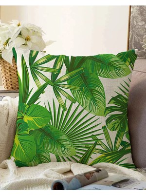Rem Home Rengirenk Dekoratif Kırlent Kılıfı Beyaz Yaprak 43 x 43 cm Salon Koltuk Kanepe Yastık Kılıfı