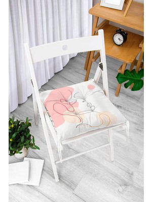 Rem Home Rengirenk Dekoratif Sandalye Minderi Beyaz Modern Bağcıklı 40 x 40 cm Mutfak Balkon Oturma Minderi