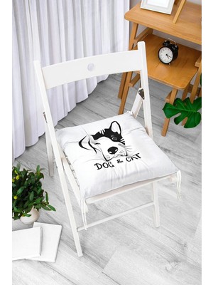 Rem Home Rengirenk Dekoratif Sandalye Minderi Beyaz Modern Bağcıklı 40 x 40 cm Mutfak Balkon Oturma Minderi