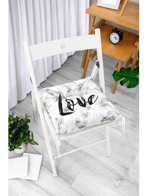 Rem Home Rengirenk Dekoratif Sandalye Minderi Beyaz Modern Bağcıklı 40 x 40 cm Mutfak Balkon Oturma Minderi