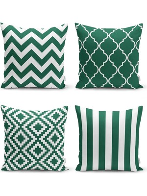 Rem Home Rengirenk Dekoratif Kırlent Kılıfı Yeşil Geometrik 43 x 43 cm Salon Koltuk Kanepe Yastık Kılıfı