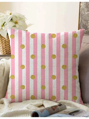 Rem Home Rengirenk Dekoratif Kırlent Kılıfı Pembe Çizgili 43 x 43 cm Salon Koltuk Kanepe Yastık Kılıfı