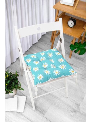 Rem Home Rengirenk Dekoratif Sandalye Minderi Beyaz Modern Bağcıklı 40 x 40 cm Mutfak Balkon Oturma Minderi