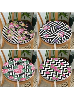Rem Home Rengirenk Dekoratif Sandalye Minderi Siyah Çizgili Yuvarlak 40 x 40 cm Mutfak Balkon Oturma Minderi