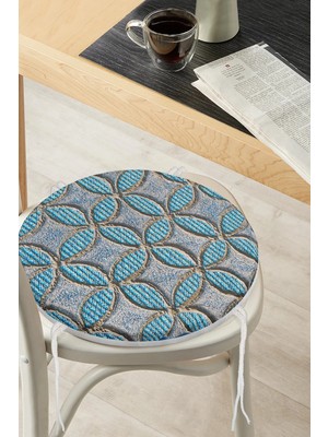 Rem Home Rengirenk Dekoratif Sandalye Minderi Geometrik Yuvarlak 40 x 40 cm Mutfak Balkon Oturma Minderi