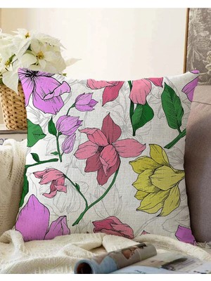 Rem Home Rengirenk Dekoratif Kırlent Kılıfı Beyaz 43 x 43 cm Salon Koltuk Kanepe Yastık Kılıfı