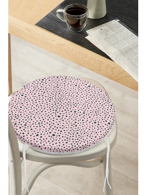 Rem Home Rengirenk Dekoratif Sandalye Minderi Siyah Puantiye Yuvarlak 40 x 40 cm Mutfak Balkon Oturma Minderi