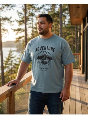 Ramon Miele Büyük Beden Bisiklet Yaka Baskılı Erkek Tshirt