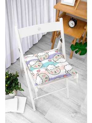 Rem Home Rengirenk Dekoratif Sandalye Minderi Beyaz Modern Bağcıklı 40 x 40 cm Mutfak Balkon Oturma Minderi