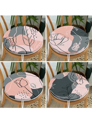 Rem Home Rengirenk Dekoratif Sandalye Minderi Pembe Yaprak Yuvarlak 40 x 40 cm Mutfak Balkon Oturma Minderi