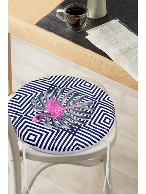 Rem Home Rengirenk Dekoratif Sandalye Minderi Lacivert Yuvarlak 40 x 40 cm Mutfak Balkon Oturma Minderi