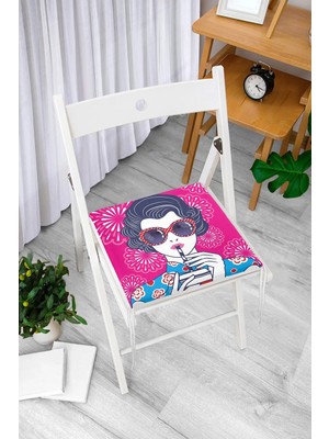 Rem Home Rengirenk Dekoratif Sandalye Minderi Pembe Modern 40 x 40 cm Mutfak Balkon Oturma Minderi