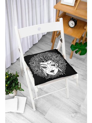 Rem Home Rengirenk Dekoratif Sandalye Minderi Beyaz Hayvan Bağcıklı 40 x 40 cm Mutfak Balkon Oturma Minderi