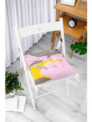 Rem Home Rengirenk Dekoratif Sandalye Minderi Beyaz Hayvan Bağcıklı 40 x 40 cm Mutfak Balkon Oturma Minderi