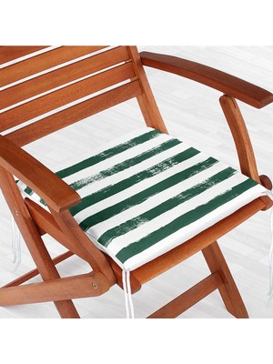 Rem Home Rengirenk Dekoratif Sandalye Minderi Yeşil Çizgili 40 x 40 cm Mutfak Balkon Oturma Minderi
