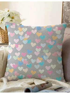 Rem Home Rengirenk Dekoratif Kırlent Kılıfı Gri Kalp 43 x 43 cm Salon Koltuk Kanepe Yastık Kılıfı