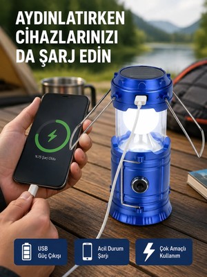 Zenviaa Güneş Enerjili Katlanabilir Kamp Feneri – USB Şarjlı, Hafif ve Çok Fonksiyonlu Zenvia