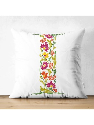 Rem Home Rengirenk Dekoratif Kırlent Kılıfı Beyaz Yaprak 43 x 43 cm Salon Koltuk Kanepe Yastık Kılıfı