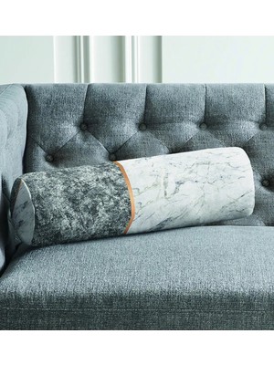 Rem Home Rengirenk Dekoratif Kırlent Kılıfı Beyaz Mermer 60 x 20 cm Salon Koltuk Kanepe Yastık Kılıfı