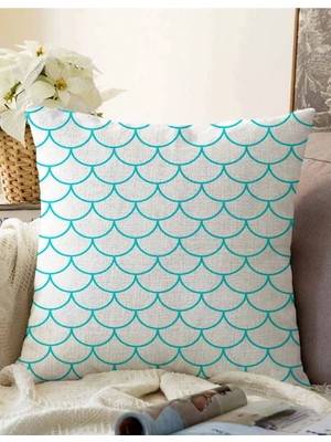 Rem Home Rengirenk Dekoratif Kırlent Kılıfı Mavi Geometrik 43 x 43 cm Salon Koltuk Kanepe Yastık Kılıfı