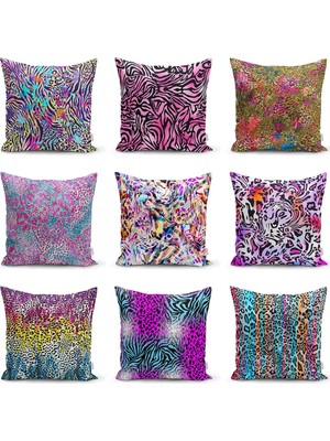 Rem Home Rengirenk Dekoratif Kırlent Kılıfı Modern 43 x 43 cm Salon Koltuk Kanepe Yastık Kılıfı