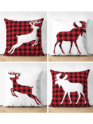 Rem Home Rengirenk Dekoratif Kırlent Kılıfı Ekose 43 x 43 cm Salon Koltuk Kanepe Yastık Kılıfı