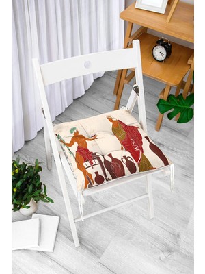 Rem Home Rengirenk Dekoratif Sandalye Minderi Beyaz Hayvan Bağcıklı 40 x 40 cm Mutfak Balkon Oturma Minderi
